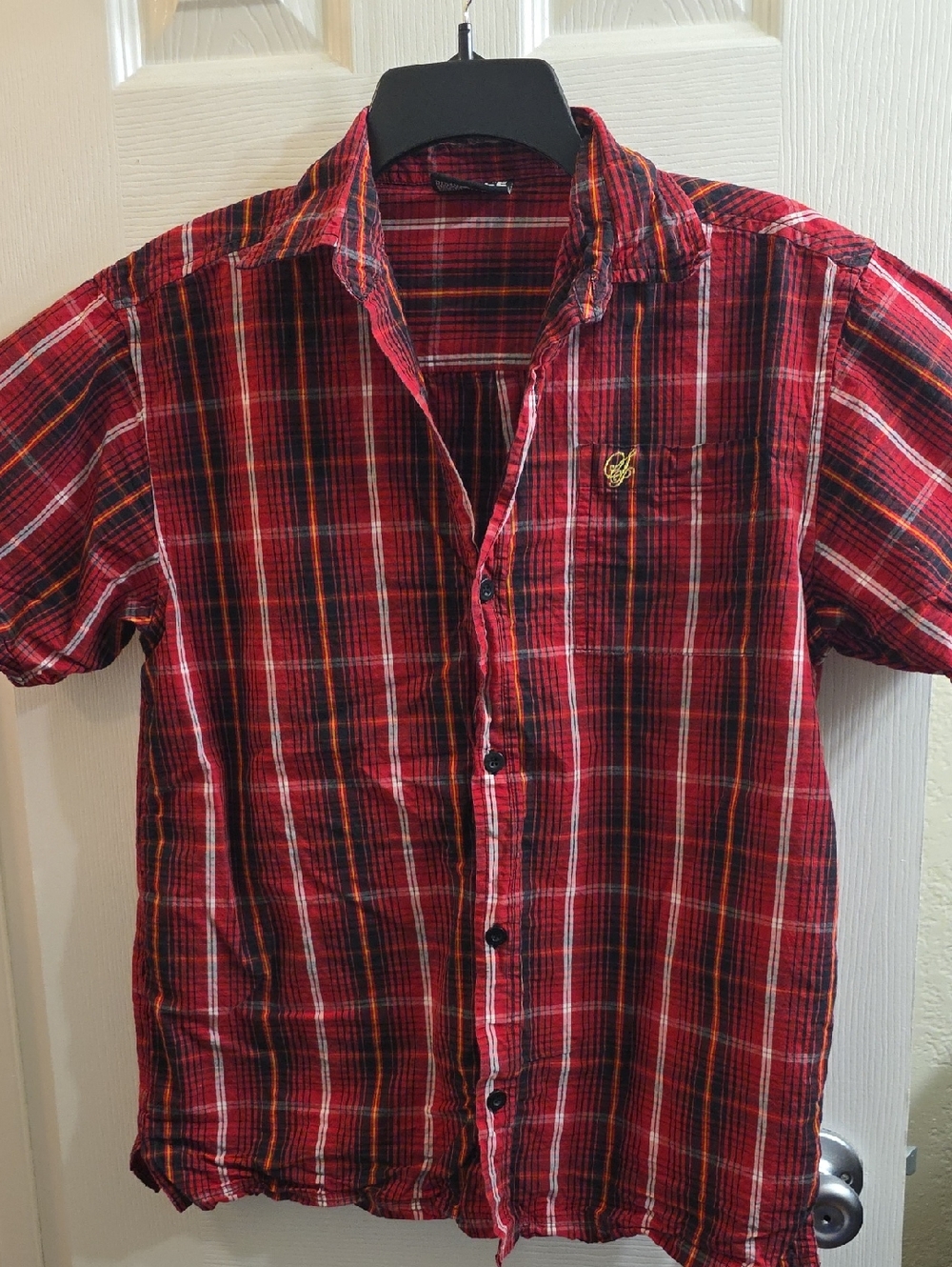 South Pole Red Plaid Short-Sleeve Button-Down Shirt Boys Size L (16-18)